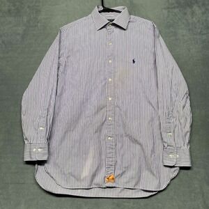 Polo Ralph Lauren Dress Shirt Mens 16.5 32/33 Purple White Striped Pony Business